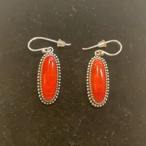 Elegant Red Coral Oval Sterling Silver Earrings